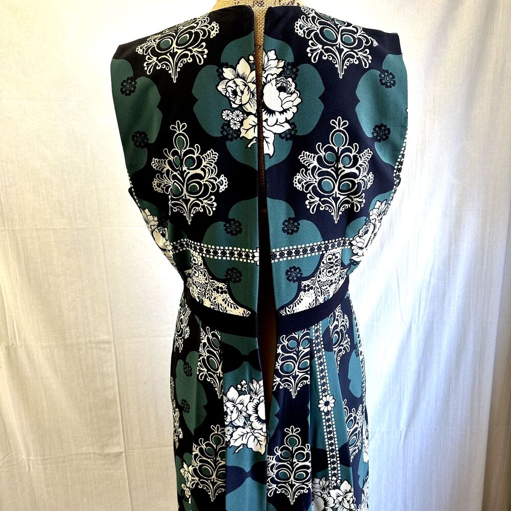 Pedro del Hierro Black Green Floral Printed A-line Sleeveless Midi Dress Sz L - Picture 8 of 16
